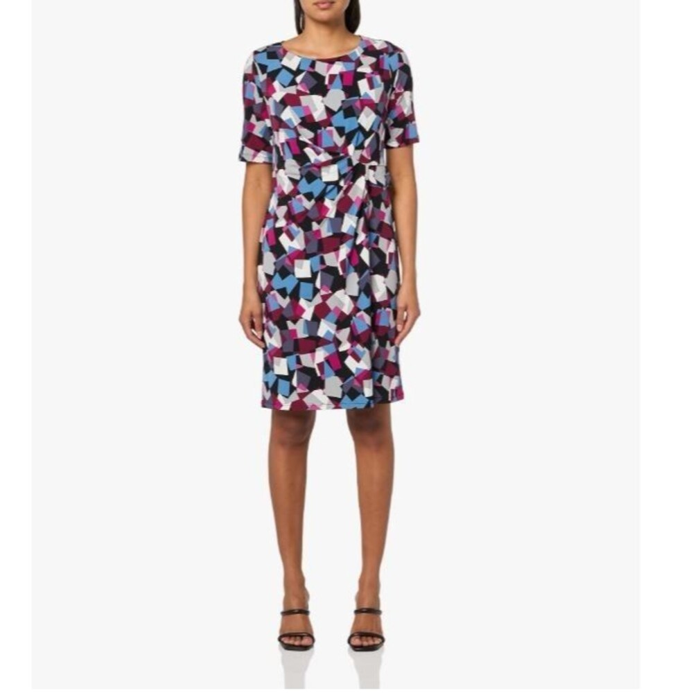 Kasper Women’s Dress 22W NWT Elbow Sleeve Pleat Detail Abstract Print Career